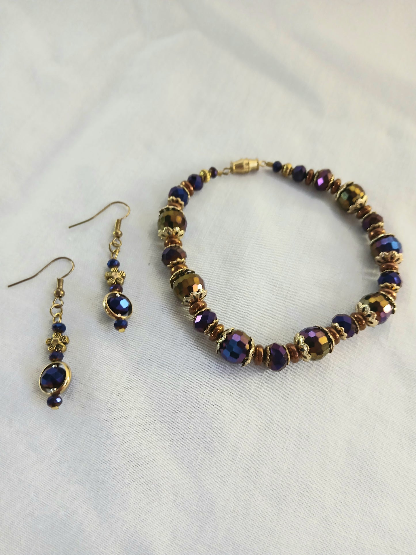 Gold and purple gilded beaded jewelry set
