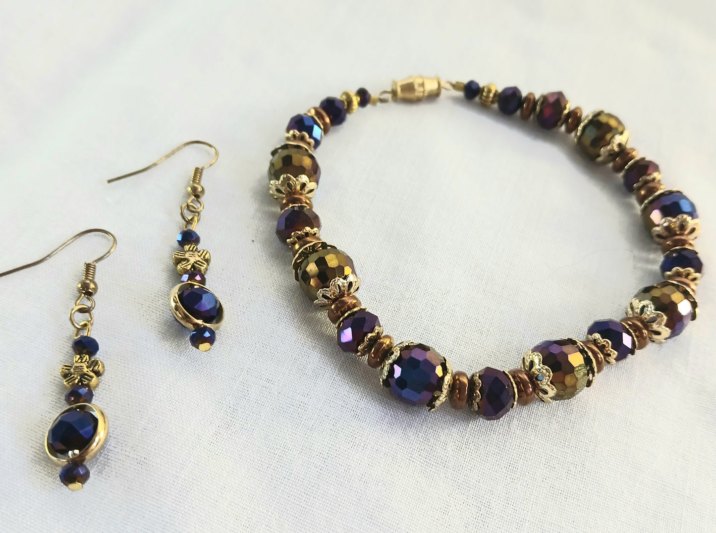 Gold and purple gilded beaded jewelry set