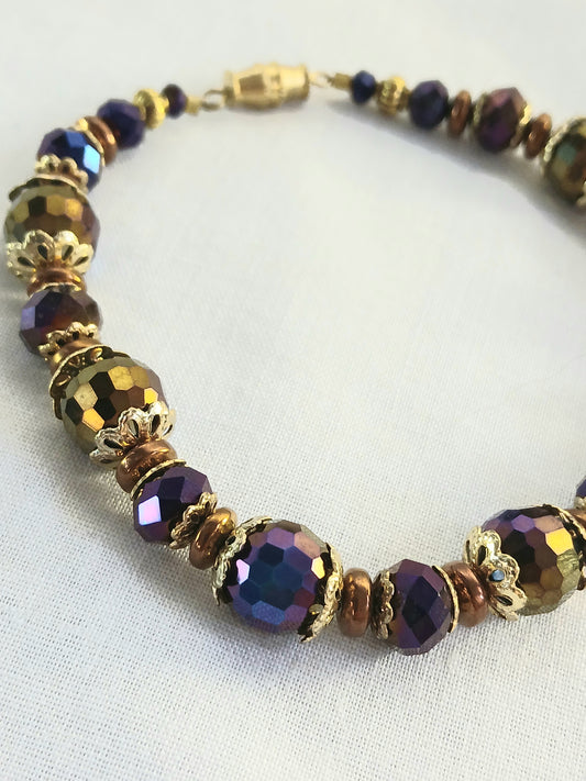 Gold and purple gilded beaded jewelry set