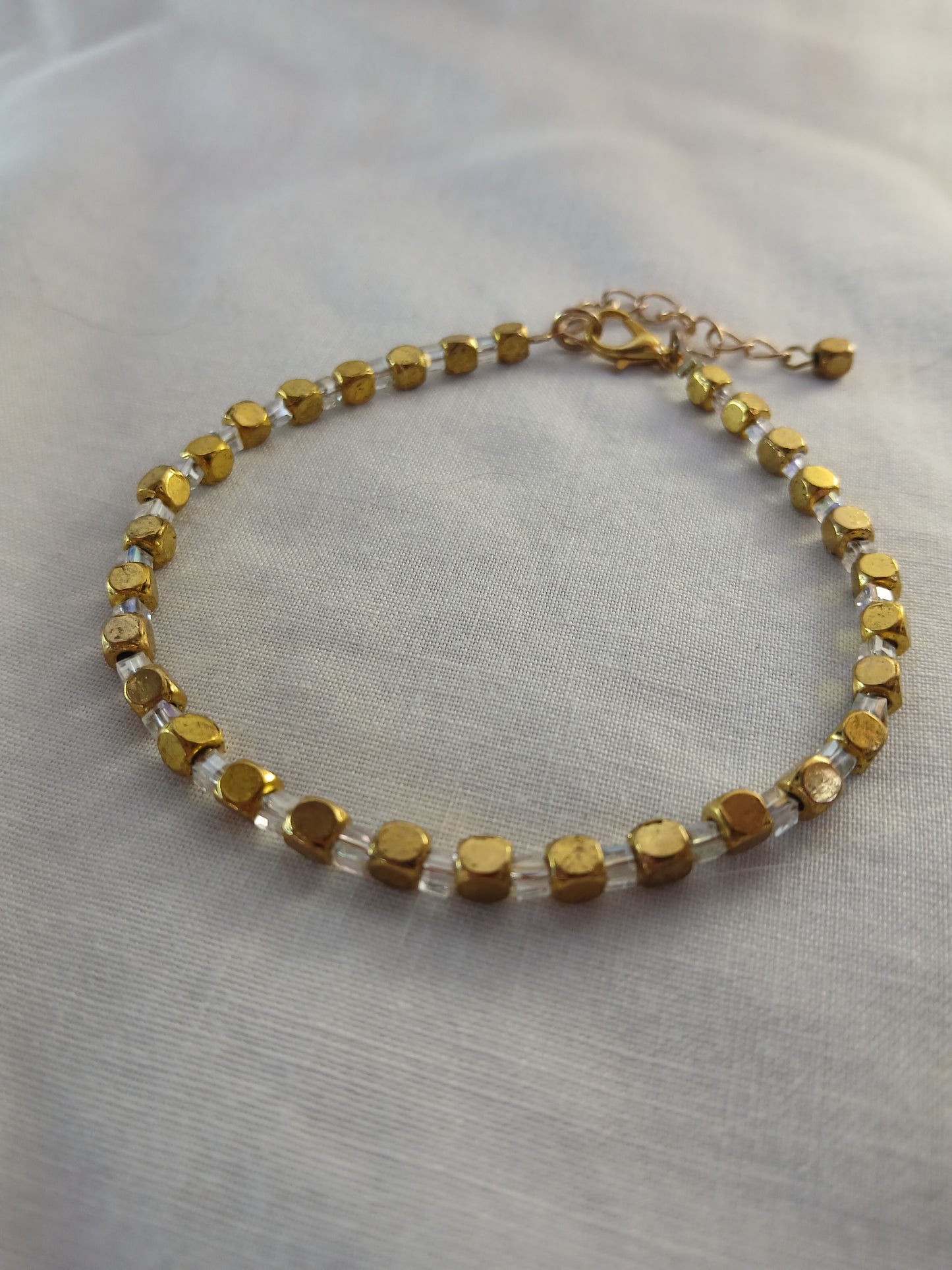 Gold cube bead bracelet